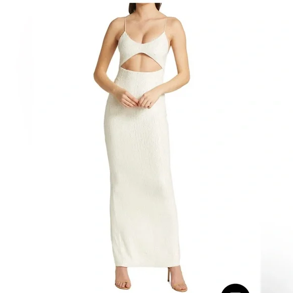 knee length dresses for ladies Alice + Olivia Maxi Dress Vandy White Lace-Paneled Satin Size Extra Sm   Celebrity Owned